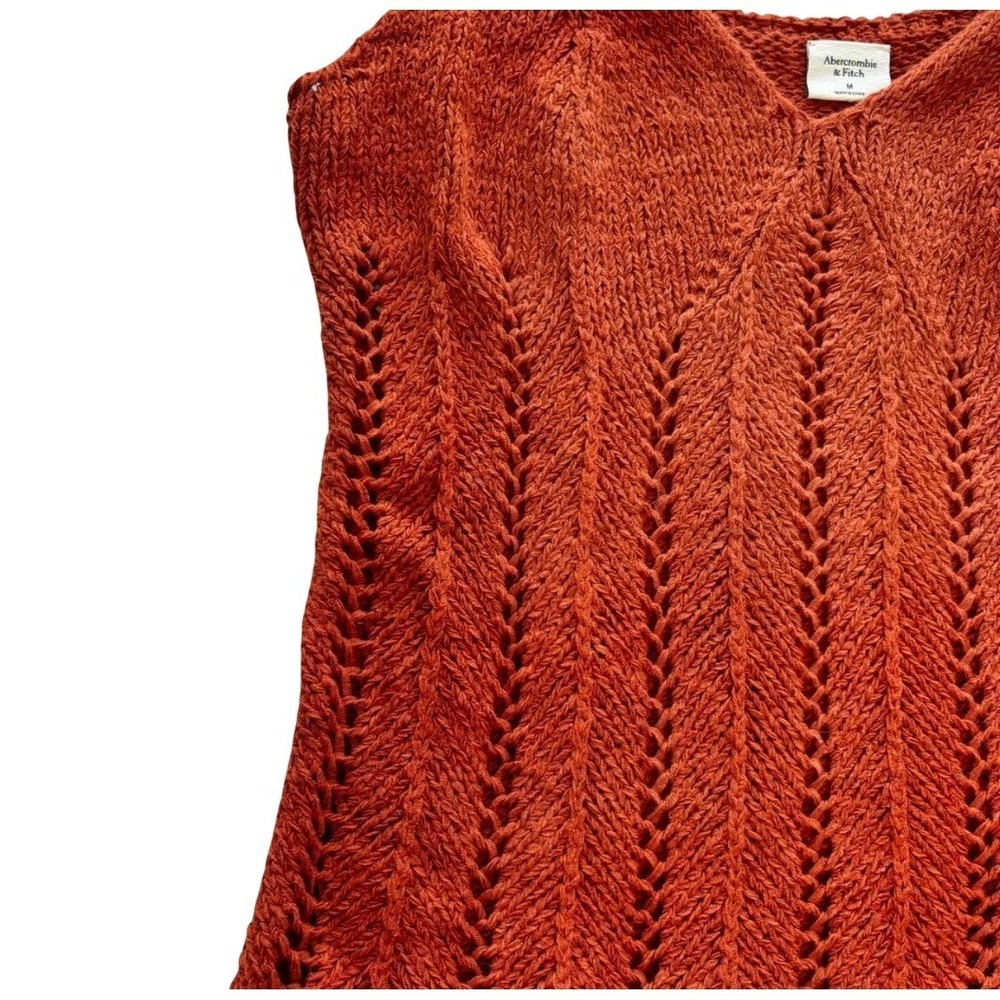 Abercrombie & Fitch Womens Rust Orange Pointelle Knit V-Neck Sweater Tank Top M - Picture 4 of 5